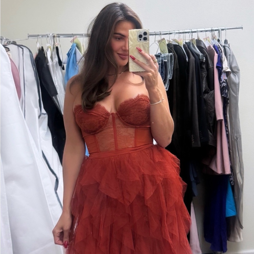 X REVOLVE For Love and Lemons Bustier Gown in Rust size M